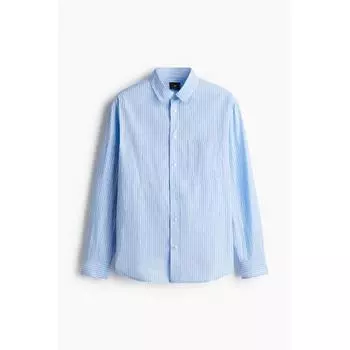 Рубашка HM Poplin Regular Fit, светло-голубая в полоску S