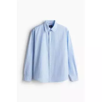 Рубашка HM Poplin Regular Fit, светло-голубая в полоску S