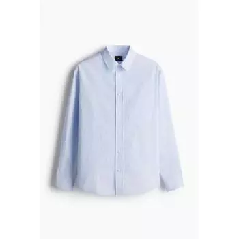 Рубашка HM Poplin Regular Fit, светло-голубая в полоску S