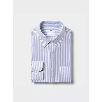Рубашка из джерси Uniqlo Super Non Iron с длинным рукавом и воротником-стойкой в полоску A 66 BLUE/MEN S