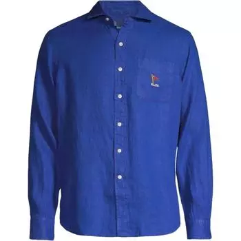 Рубашка мужская Polo Ralph Lauren с принтом букв, однобортная, с карманом, длинным рукавом, синяя 710925184-002 L