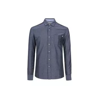 Рубашка однобортная с длинным рукавом Timberland Logo Spliced Slim Fit Мужские рубашки синего цвета A1NMH-N46 S
