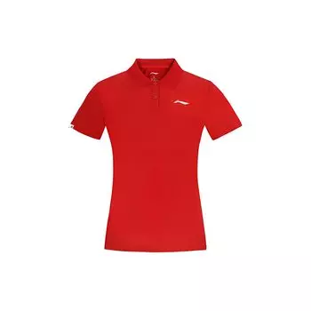 Рубашка поло Li Ning Feather Series, однотонная, быстросохнущая, с коротким рукавом, женская, рубашка поло Bull-Red APLR126-2 S