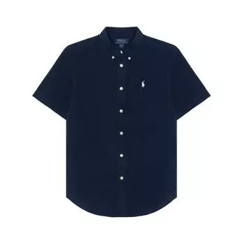 Рубашка Polo Ralph Lauren Ss23, однотонная, с вышитым логотипом, однобортная, с коротким рукавом, детская, синяя 323902174-001 S