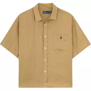 Рубашка поло Ralph Lauren SS25 льняная однотонная на пуговицах женские рубашки хаки WMPOSHTNDO20851-260 XS