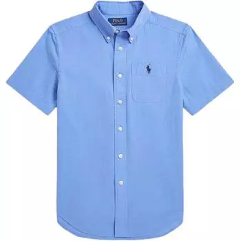 Рубашка Polo Ralph Lauren Ss25 Однотонная Хлопок Пузырчатая Ткань Заостренный Воротник На Пуговицах Короткий Рукав Детские рубашки Гавань-Синий CWPOWOVY6820561-430 L