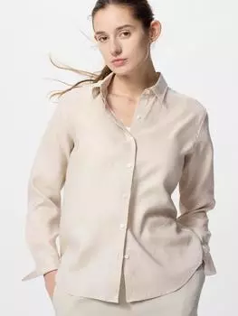 Рубашка Uniqlo Premium из льна с длинным рукавом 30 NATURAL/WOMEN S