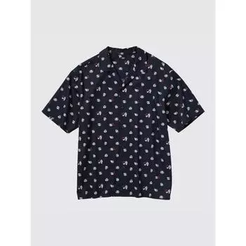 Рубашка Uniqlo Studio Ghibli с открытым воротником и коротким рукавом C 09 BLACK/MEN S