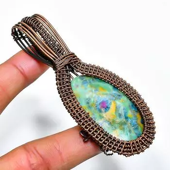 Ruby Fuchsite Gemstone Handmade Copper Wire Wrap Jewelry Pendant 3.15 3.15 зелёный