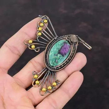 Ruby Fuchsite Pendant Copper Wire Wrapped Pendant Original Gemstone Jewelry Handmade Pendant Wonderful Bird Pendants Copper Jewelry For Gift