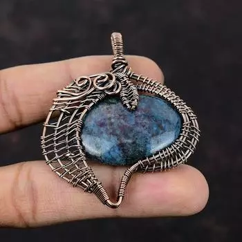 Ruby In Blue Kyanite Gemstone Pendant Copper Wire Wrapped Pendant Handmade Boho Pendant Antique Copper Jewelry Gift For Him Designer Pendant