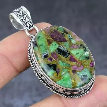 Ruby in Zoisite Gemstone Handmade 925 Sterling Silver Jewelry Pendant 2.17 J0l51