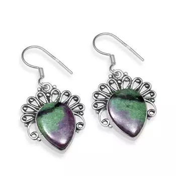 Ruby Zoisite Gemstone 925 Sterling Silver Серьги с подвесками ручной работы для женщин и девочек