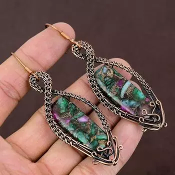 Серьги-ювелирные изделия из медной проволоки с рубиновым цоизитом, созданные вручную в лаборатории, 3,54 г 9J55