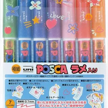 Ручка-карандаш Mitsubishi Posca Glitter Extra Fine 7 цветов PC1ML7C на водной основе