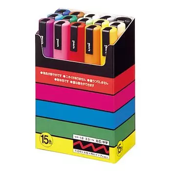 Ручка-карандаш Posca Mitsubishi Posca со средним кончиком и круглым стержнем 15 цветов PC5M15C на водной основе