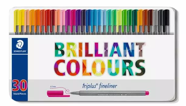 Ручка на водной основе Staedtler Triplus 0,3 мм, треугольный стержень, набор из 30 цветов, 334 M30