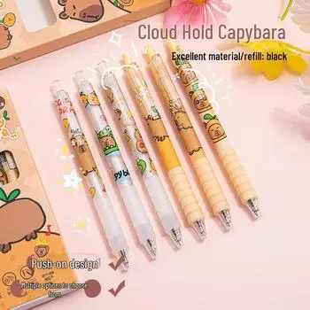 Ручка-пресс-форма Cloud Grip Capybara: Ручка-кисточка Cute Brush 0,5 мм, быстросохнущие чернила, черного цвета. Capybara, 6 pieces per box