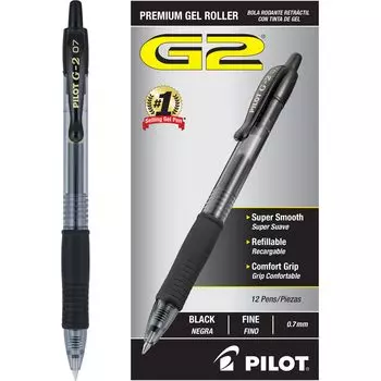 Ручка-роллер G2 Gel Black Dozen, выдвижная, заправляемая, чернила, толщина 0,7 мм, (пункт)