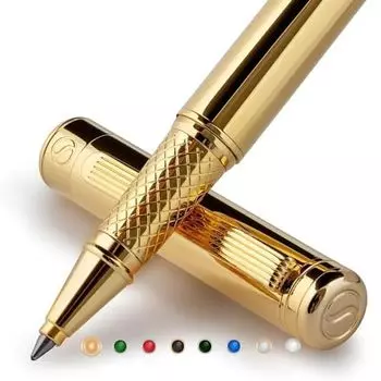 Ручка-роллер Scriveiner Finest 24K Gold Finish Schmidt Ink со стержнем Прекрасный подарочный набор Идеально подходит для офисов руководителей Золотая ручка-роллер Потрясающая золотой