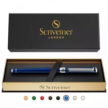 Ручка-роллер Scriveiner Midnight Blue Потрясающая синяя лакированная ручка класса люкс с хромированным покрытием