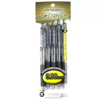 Ручка шариковая гелевая Mitsubishi Pencil Signo RT 0.38 UMN1035P.24 черная 5 штук