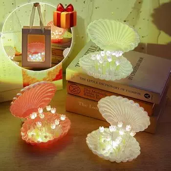 Ручная работа DIY Керамическая ракушка Тюльпан Маленький Ночной Светильник Креативный Валентина День Матери День Рождения Подарок Прикроватный столик Освещение Окружающей Среды