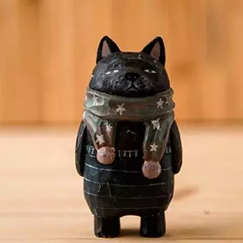 Ручная работа Милая кошка Резьба по дереву Ювелирные изделия Расписные деревянные статуэтки кошек Украшение для рабочего стола Скульптуры кошек Украшение для дома