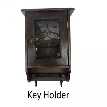Ручная работа, настенная шкатулка в антикварном стиле из дерева, стекла, железа, держатель ключей (8 крючков, коричневый)