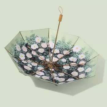 Ручная роспись Камелия, двухслойный черный клей, складной зонт от солнца и дождя двойного назначения, защита от ультрафиолета, маленький и портативный солнцезащитный зонт