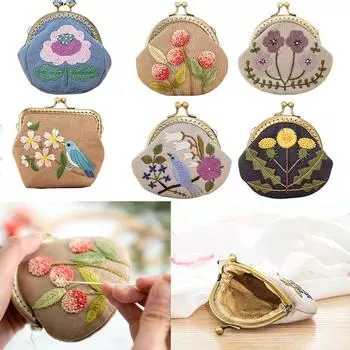 Ручной DIY ремесла Кошелек для монет Кошелек Стартовый набор для вышивки Цветочные узоры Вышивка крестиком