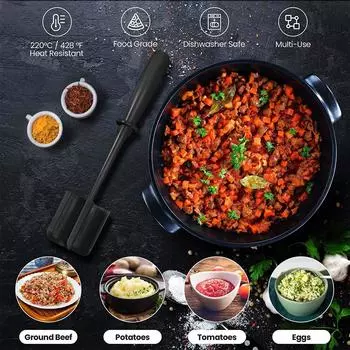 Ручной резак для мяса, пибимбап, перемешивающий и измельчающий лопатку для измельчения мяса, скребок для приготовления фарша, инструмент для отбивания мяса One Size чёрный