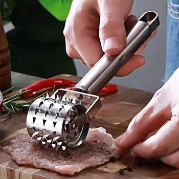 Ручной тендерайзер для мяса из нержавеющей стали, роликовый молоток для рассыпчатого мяса, роликовый тендер, стейк, говядина, свинина, кухонный инструмент для приготовления пищи, новый серебряный