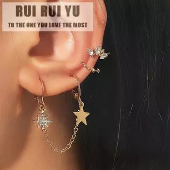 RUI RUI YU 3 шт./компл. набор серег из сплава, простые серьги с кисточками и звездами, комплект длинных серег с цирконием золотистый