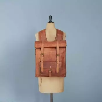 Рюкзак из козьей кожи, рюкзак для ноутбука, винтажный коричневый мужской подлинный S Travel. 22 x 14 коричневый