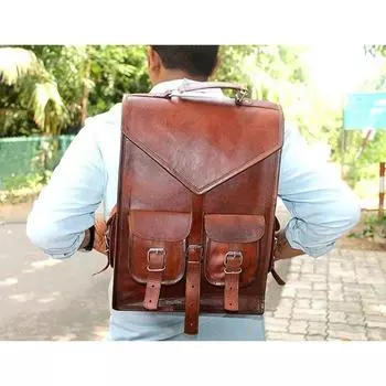 Рюкзак Stachel Messenger из козьей кожи коричневого цвета, винтажная кожаная сумка. 15 x 11 x 4 in коричневый