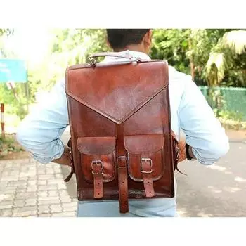 Рюкзак Stachel Messenger из козьей кожи коричневого цвета, винтажная кожаная сумка. 15 x 11 x 4 in коричневый