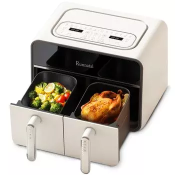 Runnatal Air Fryer 8L Большая емкость электрическая фритюрница для людей Видимое окно сенсорная панель для домашнего использования с 2 отдельными корзинами для жарки 14 Приготовление пищи