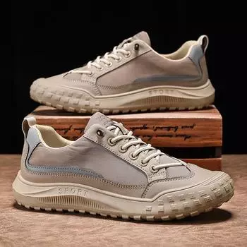 Running Sneakers Male Non-slip Thick Sole Sports Men Shoes Fashion Outdoor Fitness Shoe Solid Color Sewing Casual Sneaker 2024 39 серый