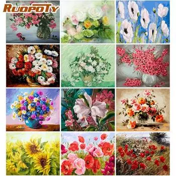 Ruopoty, безрамная ручная роспись, сделай сам, цифровая живопись по номерам, цветы, наборы для рисования на холсте, акриловая настенная живопись, домашний декор 40x50CM NO Frame