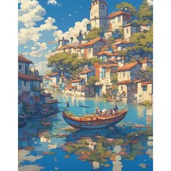 RUOPOTY Diy Paint By Number For Adults Beginner Boat Lake Landscape Acrylic Paint On Number For Home Wall Decor 40x50cm NO Frame