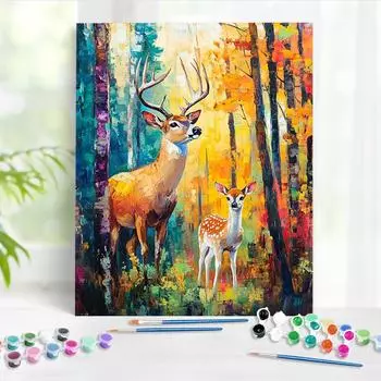 RUOPOTY DIY Paint By Numbers Kits Forest Elk Oil Pain For Beginner on Canvas Hand Painted Painting By Numbers Acrylic Kits 40x50cm NO Frame