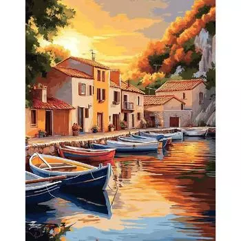 RUOPOTY Diy Painting By Numbers For Adults Starter Kits Пейзаж Закат Город Акриловая краска на холсте Картина по номерам Искусство 40x50cm NO Frame