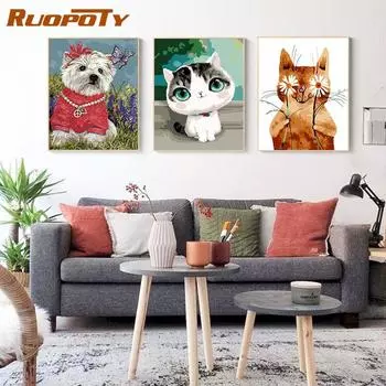 Ruopoty DIY рамка Diy картины по номерам набор красок животные Современная настенная художественная картина по номерам уникальный подарок для домашнего декора искусство