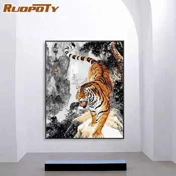 Ruopoty DIY Рамка Diy Картины по номерам Краски Животные Холст Картины Diy Наборы масляных красок 40x50 см Для Гостиной Стены Художественное Ремесло Домашний Декор