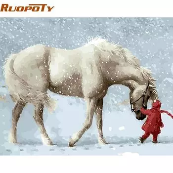 RUOPOTY FrameSnow Horse Diy Цифровая картина по номерам Современная настенная художественная картина ручная роспись маслом для домашнего декора 40x50 см 40x50CM NO Frame