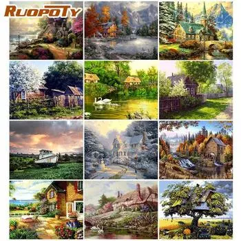 Ruopoty маленький дом картина DIY картина по номерам наборы пейзаж Современная Настенная картина по номерам для домашнего декора 40x50 см