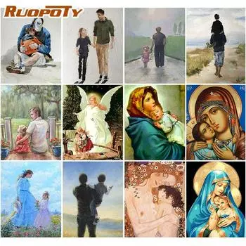 Ruopoty Отец, мать и ребенок, картина по номерам, семейная фигура, картина на холсте, картина по номерам, ручная работа, акриловый пигмент, рисунок, настенное искусство