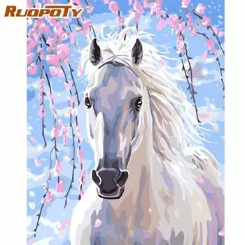 RUOPOTY рамка цветок лошадь DIY набор для рисования по номерам животные акриловая краска по номерам для взрослых уникальный подарок домашний декор искусство