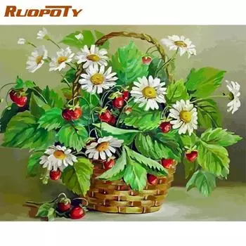 RUOPOTY рамка цветы DIY набор для рисования по номерам современный домашний настенный художественный рисунок по номерам для домашнего декора произведения искусства для гостиной 40x50CM NO Frame